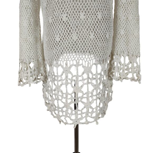 Kut from the Kloth White Loose Knit Sweater Size L Cotton Crochet Starfish Hem - Picture 7 of 11